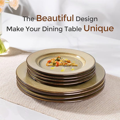 GBHOME Ceramic Dinnerware Sets,12 pcs Embossed Elegant Stoneware Plates and Bowls Sets, Housewarming Wedding Gift | Dishwasher &amp; Microwave Safe | Dishes Set Service for 4