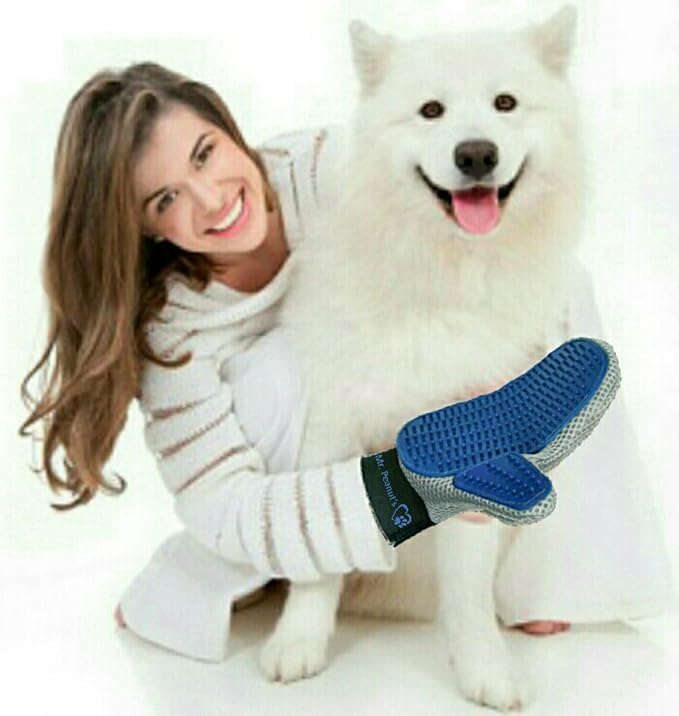 Mr. Peanut’s Pet Grooming Glove – Deshedding Hair Removal Mitt with Gentle Silicone Tips, Adjustable Wrist Strap &amp; Breathable Mesh; Perfect for Dogs, Cats, Rabbits &amp; Small Pets