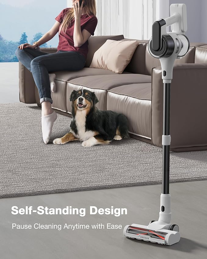 Cordless Stick Vacuum Cleaner for Home, Lightweight Rechargeable Vacuum with 55min Runtime, Powerful Suction, Green LED Headlight, 9-in-1 Pet Hair Carpet &amp; Hardwood Floor Cleaner