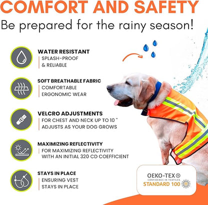 Reflective Dog Vest – Fluorescent Orange | High-Visibility, Water-Resistant Safety Jacket with Adjustable Fit for Day &amp; Night Walks, Hiking, Hunting, and Outdoor Use (Large)