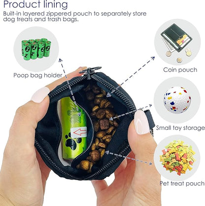 Dog Treat Pouch for Pet Walking and Training with Clicker Poop Bags Small Fanny Zipper Pack Holder for Puppy Snack Dispenser Kit for Leash and Outdoor Use (Blue)