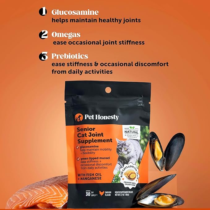 Cat Hip &amp; Joint Health Crunchy &amp; Creamy Chews - Cat Joint Support Supplement with Glucosamine, Health Supplies &amp; Hip Support for Indoor &amp; Outdoor Cats (Chicken 30-Day Supply)