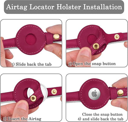 OOPSDOGGY Rolled Leather Dog Collar with Airtag Holder - Reflective Round Airtag Dog Collar - Soft Tracking Pet Collar for Small Dogs Puppy Cats Kitten (Pink, XS, 8"-11")