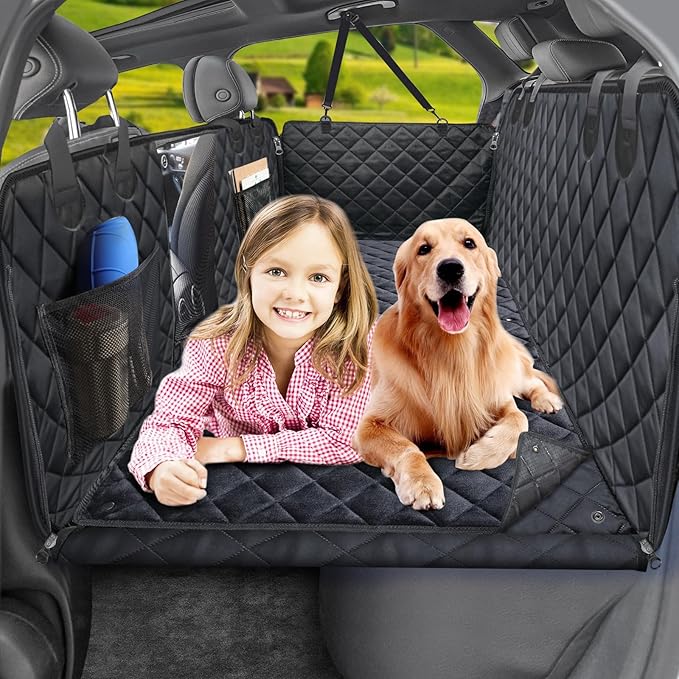 URPOWER Dogs Back Seat Extender with Non-Slip Blanket - Hard Bottom Dog Car Seat Cover &amp; Removable Dog Bed Mat, Waterproof Dogs Hammock for Car, SUV &amp; Small Truck, Pet Backseat Protector Holds 400lbs