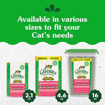Greenies Feline Smartbites Skin &amp; Fur Health Crunchy and Soft Cat Treats, Salmon Flavor, 4.6 oz. Pack