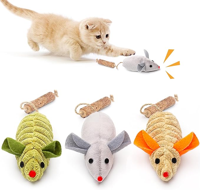 Potaroma Cat Toys: 3pcs Squeak Mice Interactive Catnip Silvervine Animals for Indoor Kittens - Dental Matatabi Cat Nip &amp; Chew Exercise Toy for All Breeds &amp; Species