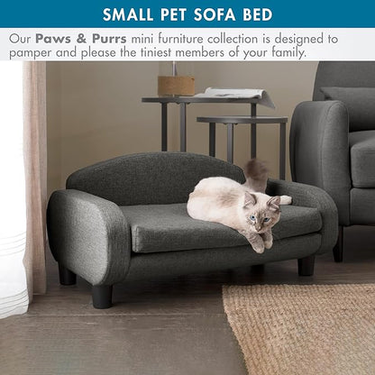 Paws &amp; Purrs Cat Sofa Bed, Pet Couch for Indoor Cats Elevated Cat Beds with Removable Washable Mattress Cover for Kitten, Puppy or Small Animal- 31.5" Wide, Gray