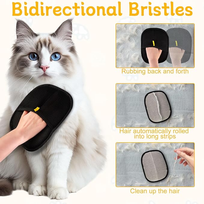 2 Pcs Pet Hair Removal Glove for Cats &amp; Dogs, Pet Hair Remover Brushing Gloves, Reusable Pet Hair Remover Glove, Double-Sided for Couch, Clothing, Carpet, Car Seat