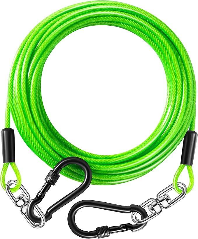 Dog Tie Out Cable 30FT-500Lbs,Heavy Duty Dog Leads Line for Yard with Swivel Hook,Medium Large Dogs Leash&amp;Chains for Outside,Rust Chew Proof Dogs Run Cable for Outdoor Camping (Green, 30FT)