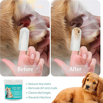Ear Wipes for Dogs &amp; Cats - Comfortable Finger Design, Gentle Ear Wax, Debris, and Dirt Cleaning | 50-Count Pack