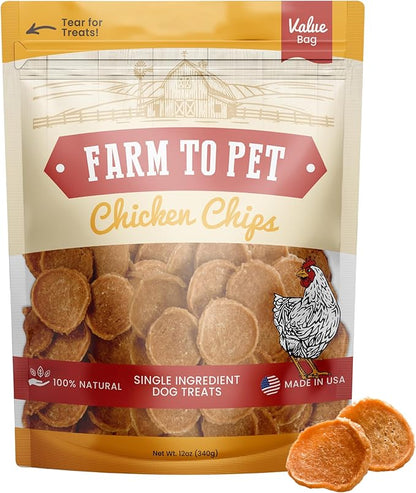 Farm To Pet - Dog Training Treats - Chicken Chips, Single Ingredient - 12 oz, Lean, All Natural, Healthy Dog Treats for Small, Medium, Large Breeds, &amp; Puppies, Made in USA