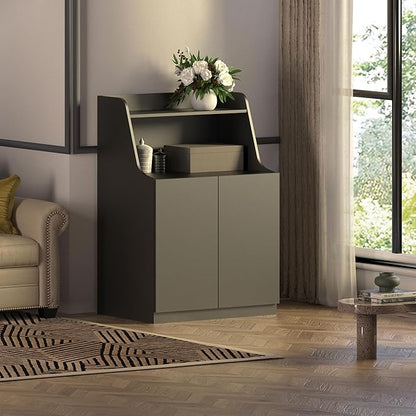 Large/Tall Litter Box Enclosure, Modern Wooden Litter Box Furniture for XL Litterbox with Open Shelf as Sideboard Cabinet (Black)