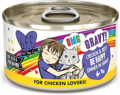 Weruva B.F.F. OMG - Best Feline Friend Oh My Gravy!, Chicken &amp; Beef Be Happy with Chicken &amp; Beef in Gravy, 2.8oz Can (Pack of 12)