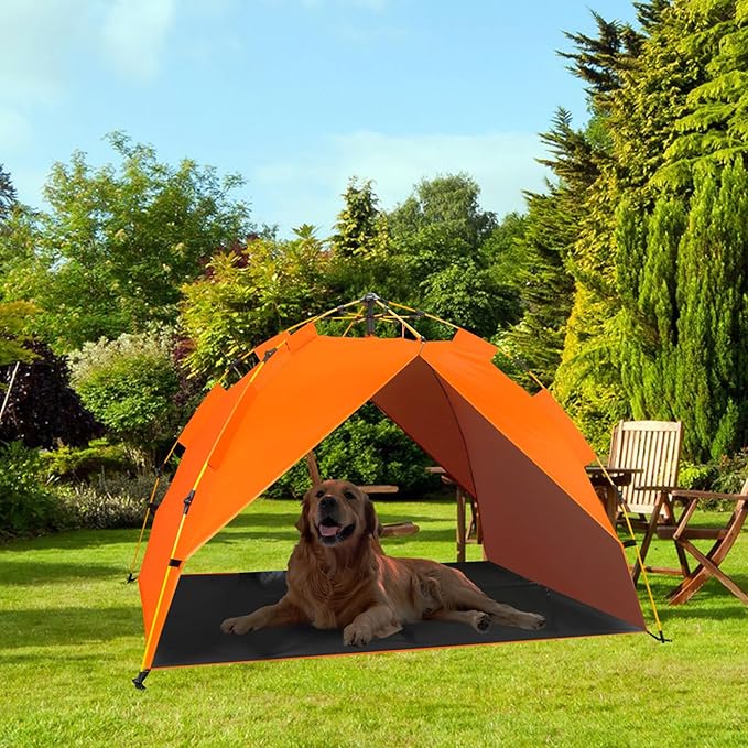 Dog Canopy Shade Shelter Tent for Small Medium Elevated Raised Outdoor Dog Bed Cots, Outside Dog House Pet Sun Umbrella, Quick Setup &amp; No Assembly Needed, Orange 55"X40" (Cots Not Included)