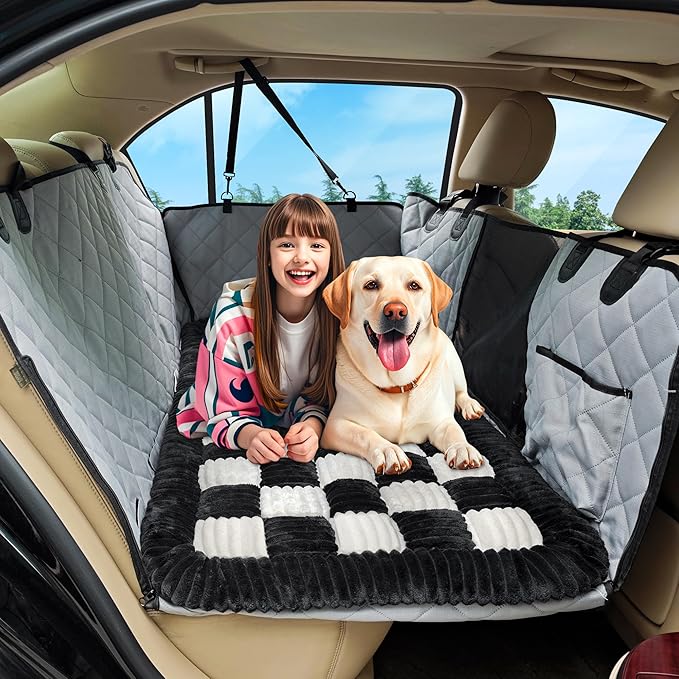 Dog Car Bed Mat, Non-Slip Backseat Extender Pet Blanket, Plaid Dog Bed for SUVs, Sedans &amp; Trucks, Chew-Resistant Travel Pad for Dogs, Easy Clean &amp; Scratch-Proof &amp; Comfort (50"x24.6")