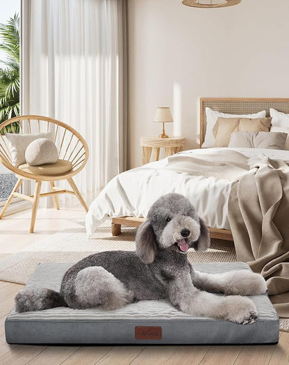 OhGeni Orthopedic Waterproof &amp; Machine Washable Dog Bed for Extra Large Pets, Suitable for Crates, Cat Mat with 25D Egg Crate Foam, Non-Slip Bottom &amp; Removable Cover, Invisible Zipper, 47 Inches(Gray)