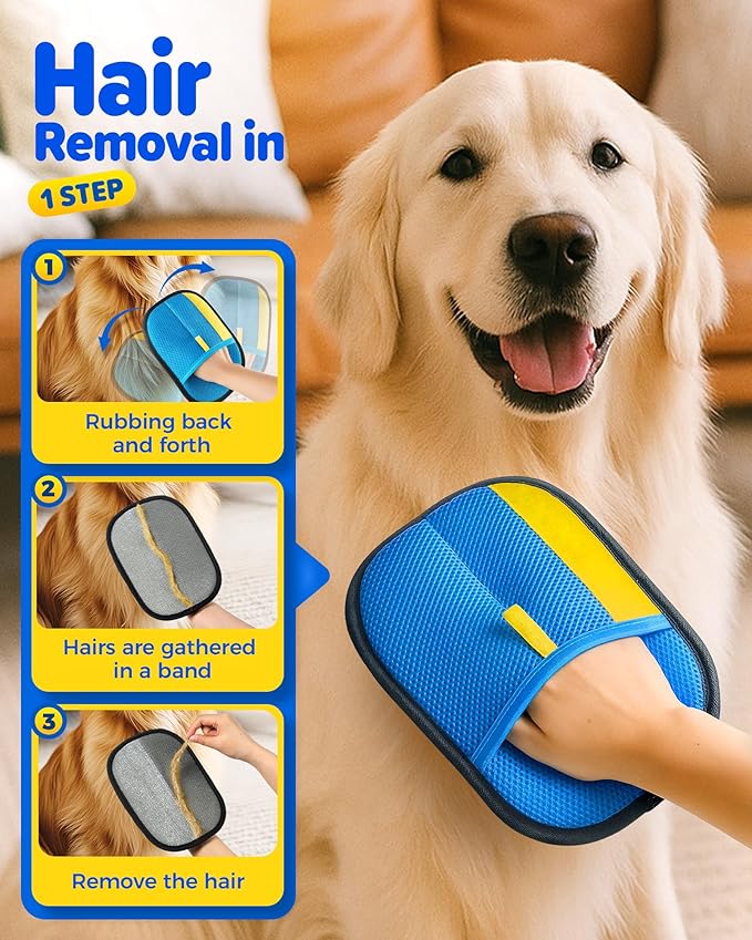 2025 Thickened Electrostatic Pet Hair Removal Gloves (2 Pcs) - Reusable Strong Grooming Gloves for Cats &amp; Dogs, Hair Remover for Couch, Furniture, Carpet, Car Seats &amp; Clothing (Blue)