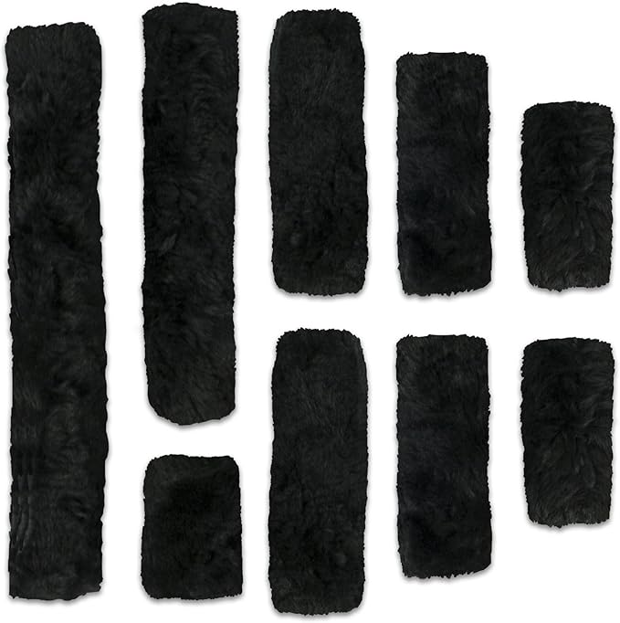 ECP Equine Comfort Products Merino Sheepskin Halter Fleece Set for Horses, 100% Natural Wool, Chafe Protection, Breathable Relief &amp; Cushioned Comfort, Machine Washable, 9-Piece Set, Black