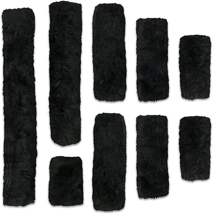 ECP Equine Comfort Products Merino Sheepskin Halter Fleece Set for Horses, 100% Natural Wool, Chafe Protection, Breathable Relief &amp; Cushioned Comfort, Machine Washable, 9-Piece Set, Black