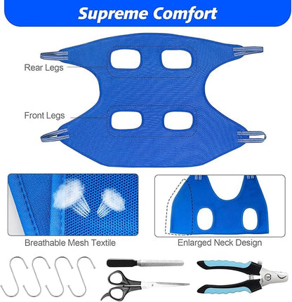 Pet Grooming Hammock for Small Dogs &amp; Cats with Nail Clippers/Nail Trimmers/Grooming Scissors, Dog Grooming Harness for Nail Trimming, Pet Grooming Sling Helper