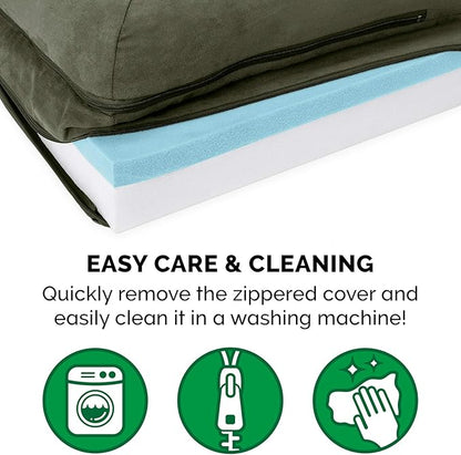 Furhaven Cooling Gel Dog Bed for Medium/Small Dogs w/ Removable Bolsters &amp; Washable Cover, For Dogs Up to 35 lbs - Two-Tone Plush Faux Fur &amp; Suede L Shaped Chaise - Dark Sage, Medium