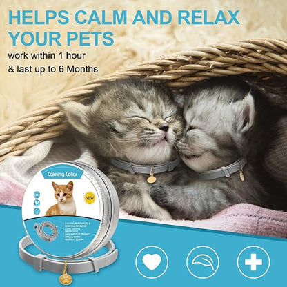 4 Pcs Cat Calming Collar Adjustable Lavender Scent Relaxing Cat Collar with 2 Pendant for Puppies Reduce Stress Aggression Anxious, up to 15 Inches(Grey, Silver)