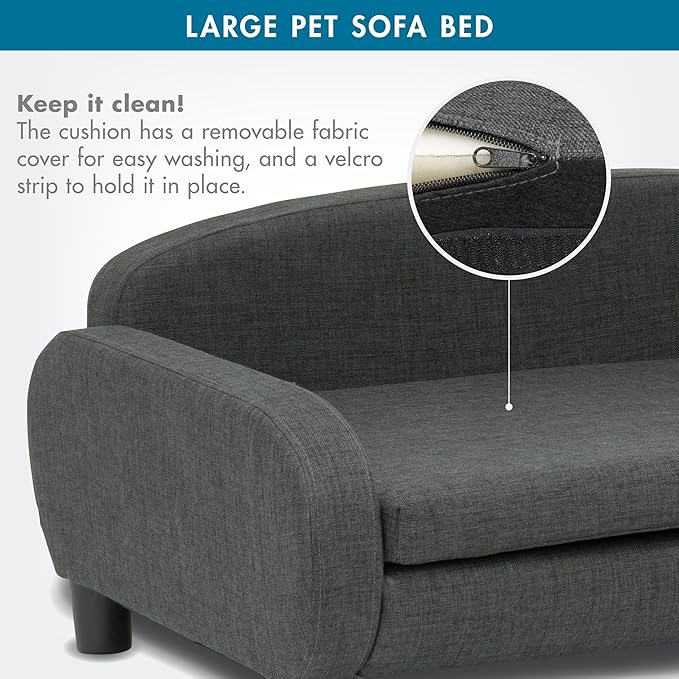 Paws &amp; Purrs Multi-Cat Sofa Bed – 41.5″ Wide Elevated Pet Couch with 3″ Foam Mattress, Removable Machine-Washable Cover – Stylish Indoor Pet Furniture for Two or More Cats and Dogs, Gray