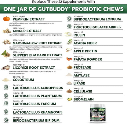 Probiotics for Dogs with Pumpkin, Colostrum, Digestive Enzymes, Ginger, Slippery Elm, Licorice, Inulin Fiber &amp; More | Beef Flavor Soft Chews for Gut Health and Digestion Dog Supplement