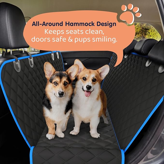 Dog Car Seat Cover for Back Seat, Waterproof Hammock for Car, SUV &amp; Truck, Non-Slip Backseat Cover for Dogs, Heavy-Duty Dog Hammock Style Seat Protector Pets, Easy to Install &amp; Clean