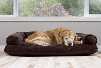 Furhaven Pillow Dog Bed for Large Dogs w/ Removable Bolsters &amp; Washable Cover - Quilted Sofa - Coffee, Jumbo/XL