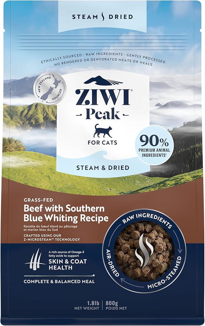ZIWI Peak Steam &amp; Dried Cat Food – Beef w/Southern Blue Whiting Fish - High Protein, Skin &amp; Coat Health, Low Carb, for All Life Stages (28.8oz)
