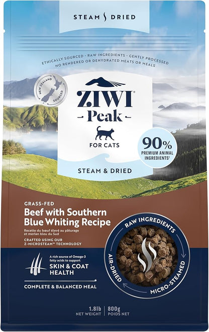 ZIWI Peak Steam &amp; Dried Cat Food – Beef w/Southern Blue Whiting Fish - High Protein, Skin &amp; Coat Health, Low Carb, for All Life Stages (28.8oz)