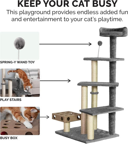 Furhaven 49.5" Tall Cat Tree for Indoor Cats, Ft. Sisal Scratching Posts, Plush Ball Toy, &amp; Busy Box Toy - Tiger Tough Play Stairs Interactive Playground Tower - Gray, One Size