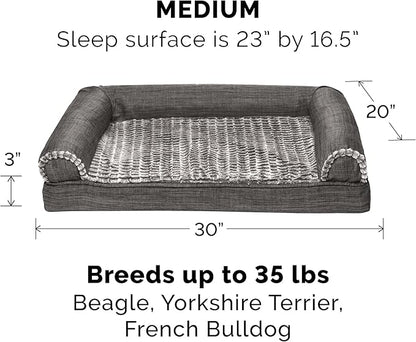 Furhaven Orthopedic Dog Bed for Medium/Small Dogs w/ Removable Bolsters &amp; Washable Cover, For Dogs Up to 35 lbs - Luxe Faux Fur &amp; Performance Linen Sofa - Charcoal, Medium