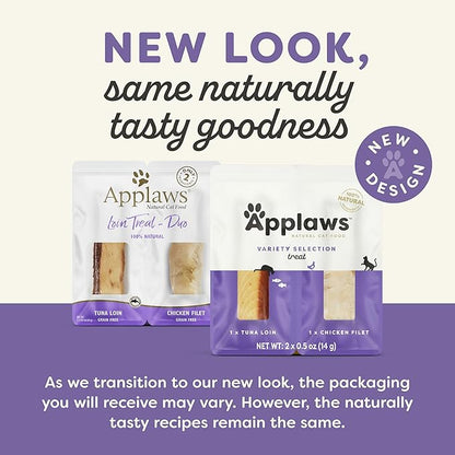 Applaws Natural Cat Treats, Grain-Free, High-Protein Whole Chicken &amp; Tuna Loins, Single-Ingredient Healthy Snack for Cats (12 x 1.06 oz Loins)