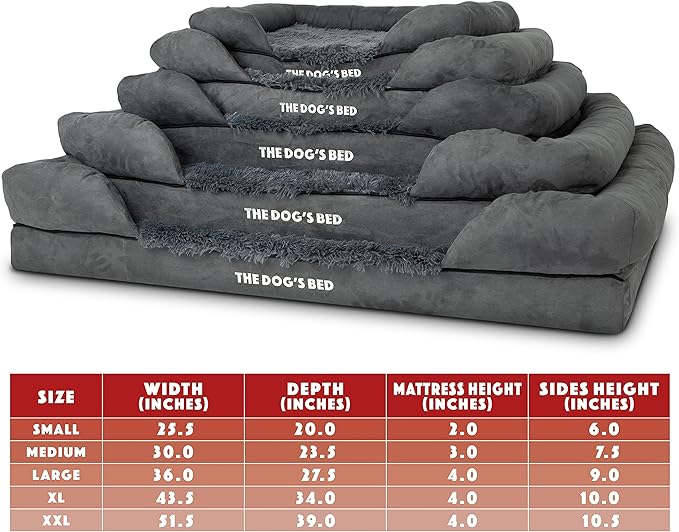 The Dog’s Bed, Large Grey Fur, Memory Foam, Pain Relief: Arthritis, Hip &amp; Elbow Dysplasia, Post Surgery, Lameness, Supportive, Calming, Waterproof Washable Cover, Veterinary Approved