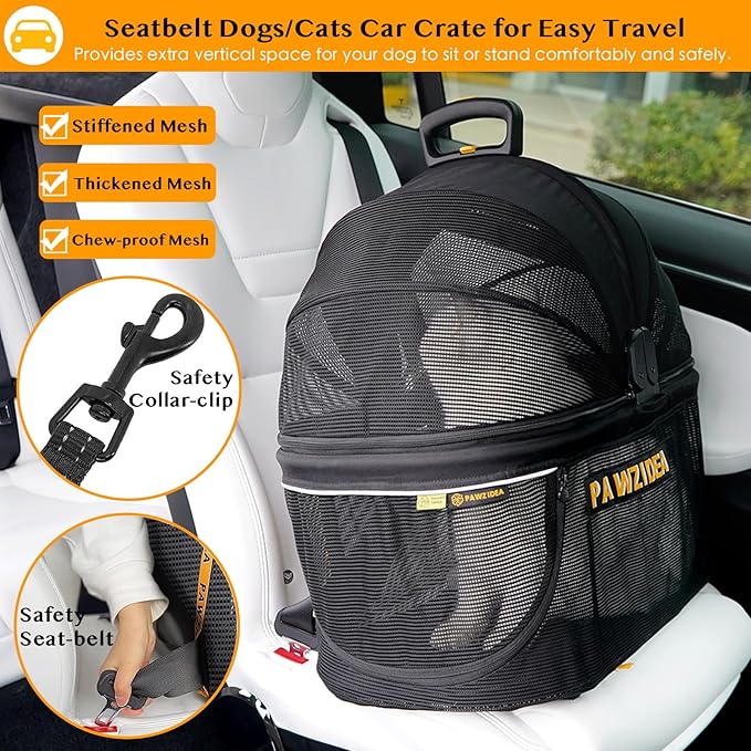 PAWZIDEA Dog Stroller 4 in 1, Pet Stroller for Cats with Detachable Carrier for Small/Medium Dogs/Cats, Seatbelt Car Seat Combo, Cozy House, Foldable &amp; Lightweight Jogger Strollers, Storage Basket