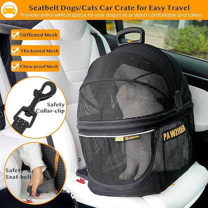 PAWZIDEA Dog Stroller 4 in 1, Pet Stroller for Cats with Detachable Carrier for Small/Medium Dogs/Cats, Seatbelt Car Seat Combo, Cozy House, Foldable &amp; Lightweight Jogger Strollers, Storage Basket
