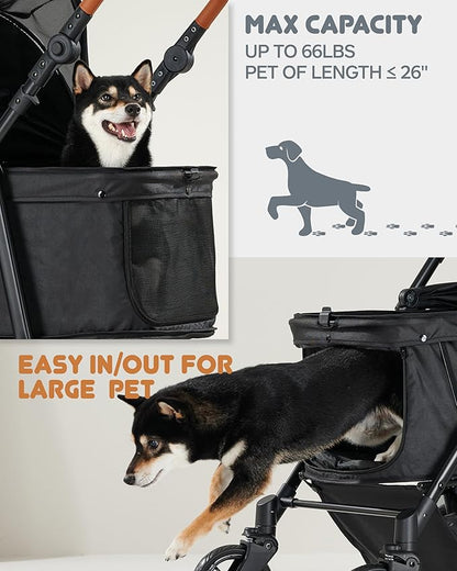 Medium Dog Stroller for Large Dogs, pet Stroller for Medium Dogs Up to 66lbs, All-Terrain with Adjustable Handle &amp; Canopy, Sun Shades, Storage Organizer, Waterproof Oxford Fiber