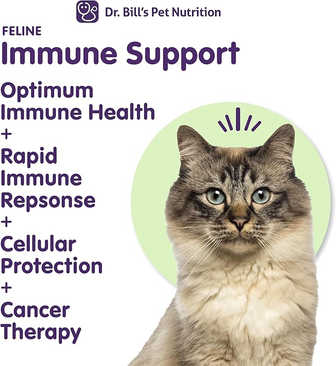 Dr. Bill’s Feline Immune Support | Boosts Cat Immunity and Health with Colostrum, Beta Glucan, Turkey Tail Mushroom, Zinc &amp; Vitamin C | Powder Supplement for Cats of All Ages