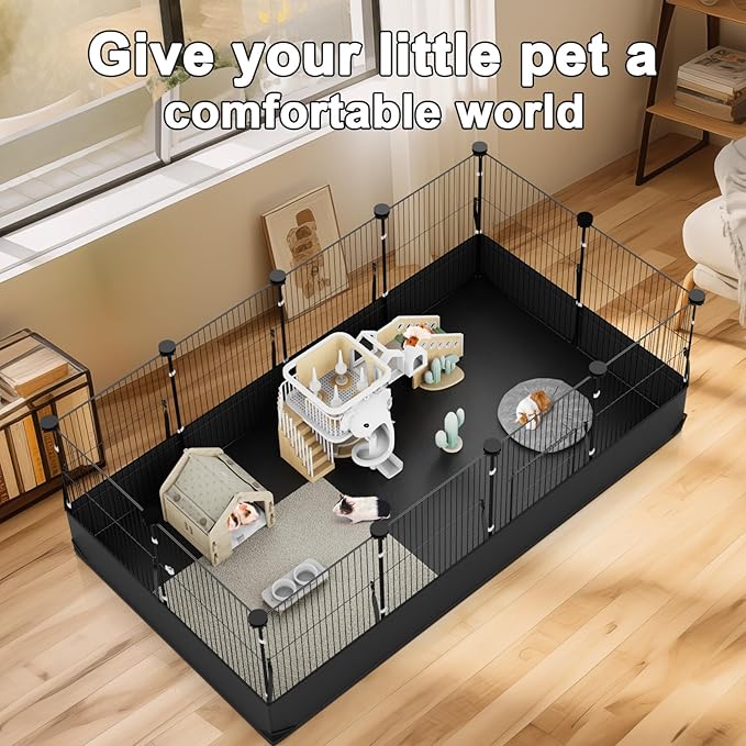 Tresbro Guinea Pig Cage with Waterproof PVC Bottom Liner &amp; One-Hand Release Hook, Triple Fixing C&amp;C Cage for Guinea Pigs, Bunny, Rabbit, Hedgehog, Small Animal Indoor Playpen 48&