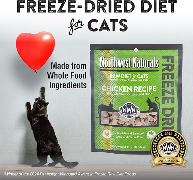 Northwest Naturals Freeze-Dried Chicken Cat &amp; Kitten Food – Bite-Sized Nibbles – Healthy, Limited, Human-Grade Ingredients, All-Natural, High-Protein Raw Diet – Complete &amp; Balanced, Made in USA, 11 oz