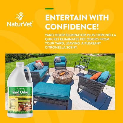 NaturVet – Yard Odor Eliminator Plus Citronella Spray – Eliminate Stool and Urine Odors from Lawn and Yard – Designed for Use on Grass, Patios, Gravel, Concrete &amp; More – 64oz Refill (No Hose Nozzle)