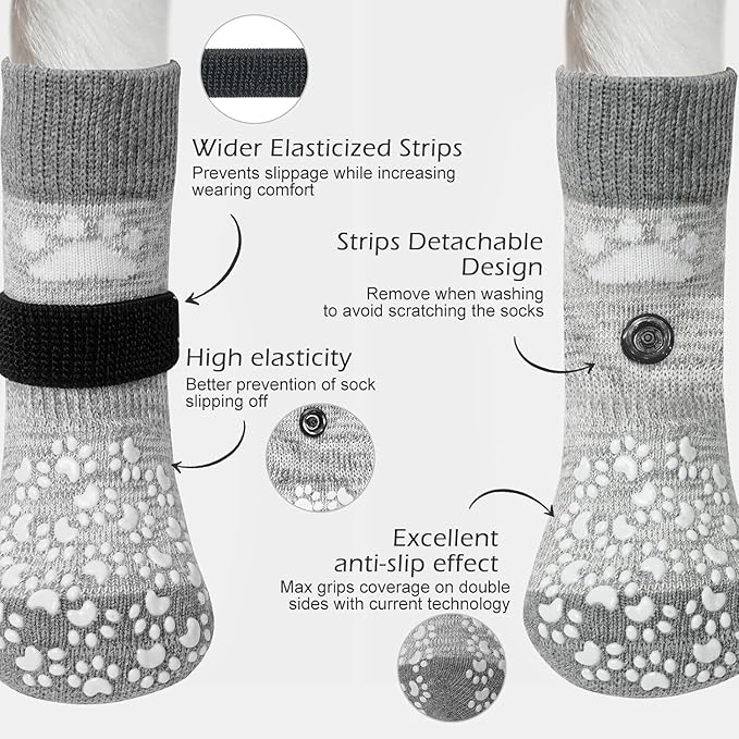 EXPAWLORER Anti Slip Dog Socks to Prevent Licking Paws, Dog Shoes for Hot Pavement, Dog Booties for Small Medium Large Senior Dogs, Traction Control Boots &amp; Paw Protectors for Hardwood Floors