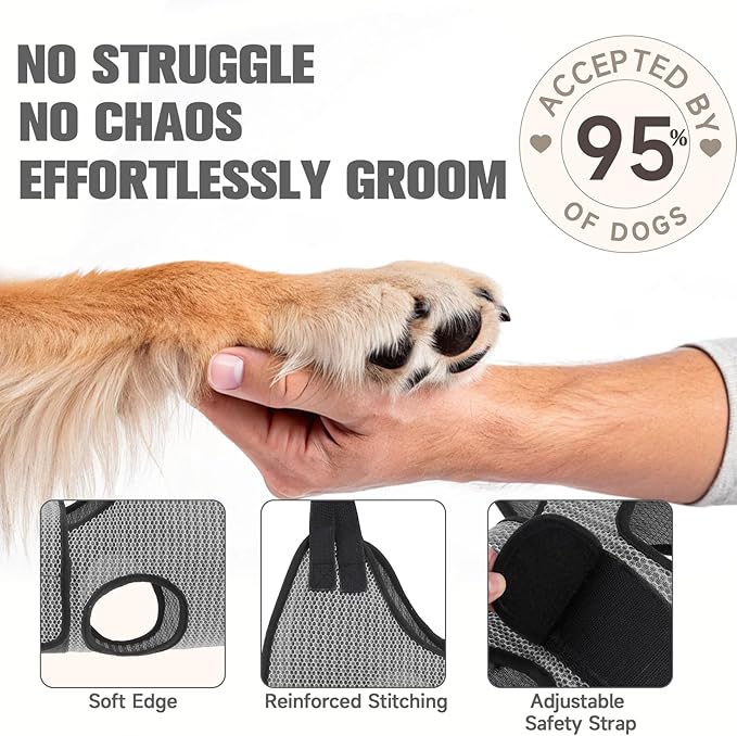 PAWCHIE Dog Grooming Hammock Harness for Dogs &amp; Cats with Pet Nail Clipper Trimmer- Breathable Cat Hanger Sling for Trimming Clipping Nails-Dog Hammock Restraint Bag for Small Medium Large Dog,Grey XS