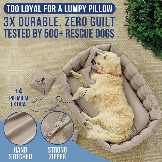 Luxury Dog Bed Chesterfield – Handcrafted Velvet Throne for Dogs | Joint Support, Calming &amp; Temp-Regulating Comfort | Durable 5+ Years, Anti-Claw, Washable 100+ Times – XL, Ivory