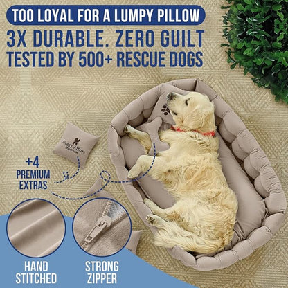 Luxury Dog Bed Chesterfield – Handcrafted Velvet Throne for Dogs | Joint Support, Calming &amp; Temp-Regulating Comfort | Durable 5+ Years, Anti-Claw, Washable 100+ Times – XL, Ivory