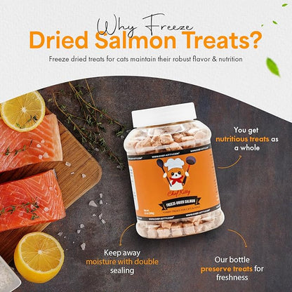 Freeze-Dried Salmon Treats for Cats &amp; Dogs – 100% Wild Caught, Single Ingredient, High-Protein, Healthy Snack – No Additives or Preservatives – 5.3oz - Inspected &amp; Tested in USA