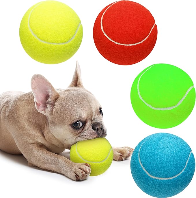 Large Dog Tennis Balls, 4 inch Interactive Big Dog Toy Ball for Small Medium Large Dogs, 4-Pack Dog Toys for Outdoor/Indoor Sports, Fetch, Training &amp; Play