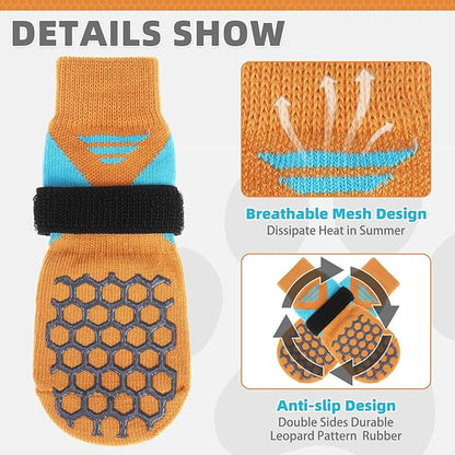 KOOLTAIL Dog Socks for Hot Pavement, Summer Breathable Dog Socks to Prevent Licking Paws, Non Slip Pet Boots&amp;Paw Protectors for Hardwood Floor,Grippy Shoes for Small Medium Large Senior Dogs,Orange XL